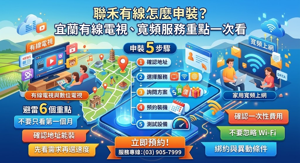 聯禾有線怎麼申裝?宜蘭有線電視、寬頻方案、費用與申辦流程一次看